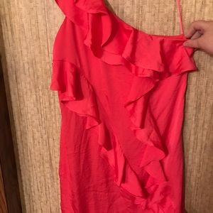 One shoulder orange party dress mini size Large